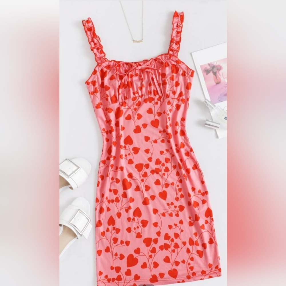 SHEIN Pink Heart Pattern Chemise Size:M